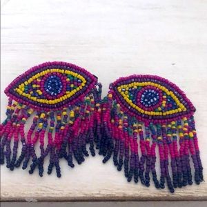 Colorfully beaded eye earrings